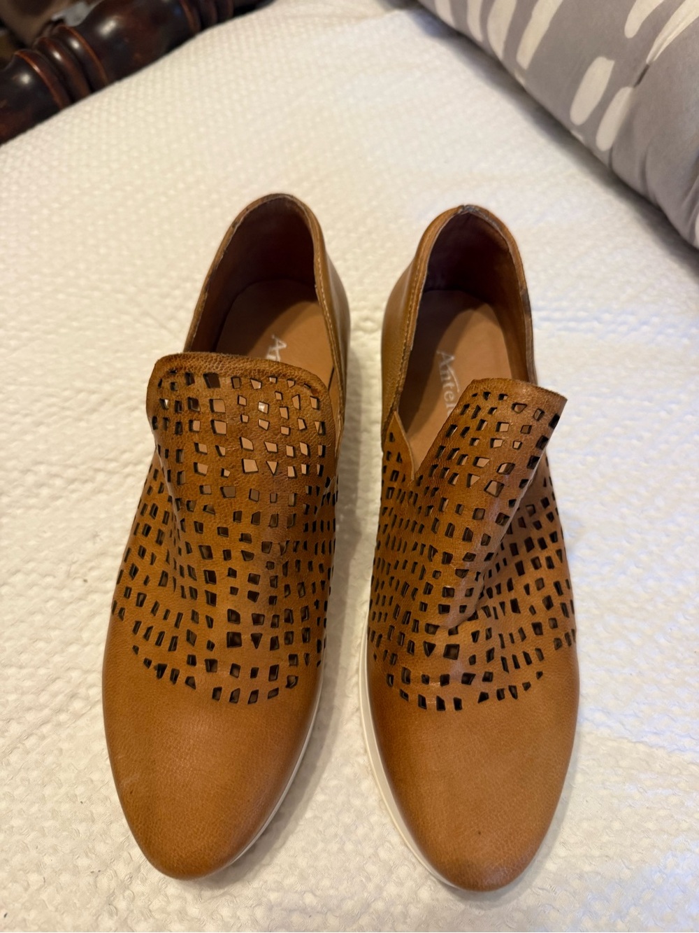 Antelope Tan Laser-Cut Slip-On Loafers